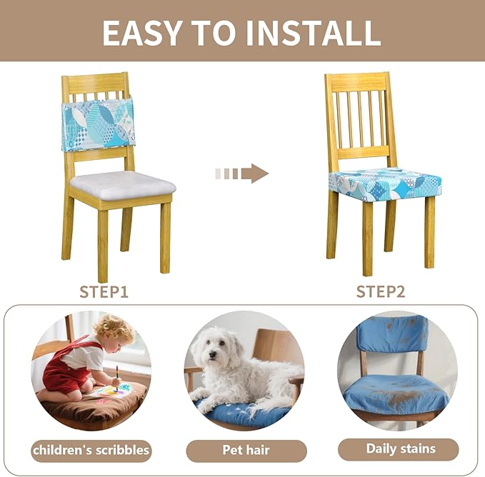 Stretch Dining Chair Seat Covers Set of 2,Dining Chair Slipcovers, Floral Printed Chair Covers,Soft Fabric Washable Upholstered Chair Seat Protector, No Rear Covers for Home Kitchen Dining Room