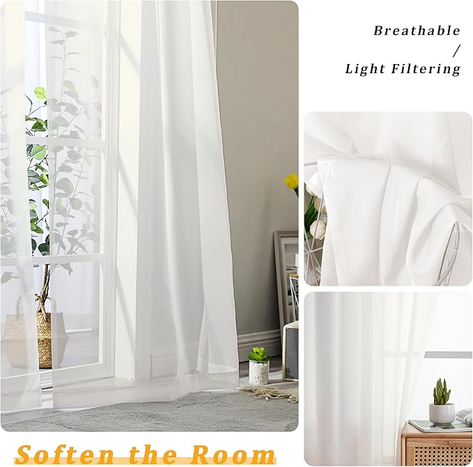 Gwine Ivory Sheer Curtains 30 Inch Length, Short Light Filtering Voile Small Cafe Kitchen Curtains with Rod Pocket, Short Curtain for Bathroom Window, 42x30 Inch, 2PCS