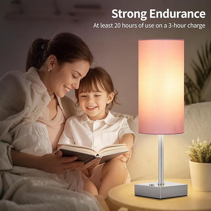 AVV Cordless Table Lamp with Dimmable, Rechargeable 3 Modes Battery Powered Bedside Lamp, Battery Operated Lamps for Night Stand, Touch Lamp for Bedroom, Living Room, 15 Inch Pink 2PK