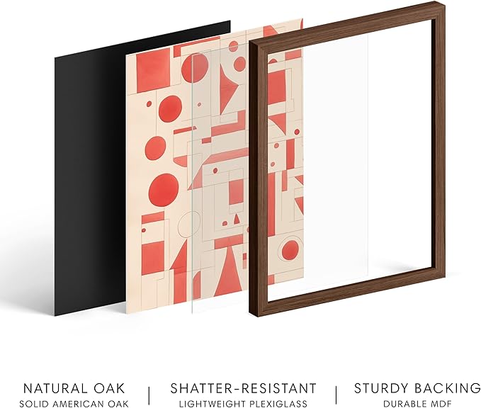 HAUS AND HUES Colorful Abstract Wall Art - Minimalist Retro Picture for Living Room Decor, Red and Pink Modern Wall Art Painting (Red Geometric, Walnut Frame, 11x14)