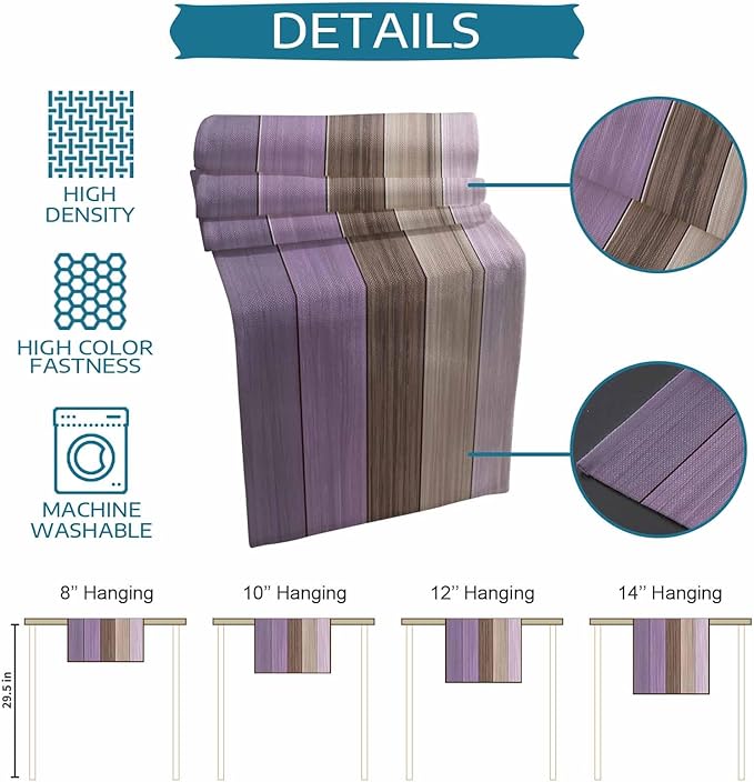 Spring Farmhouse Cotton Linen Table Runner Retro Rustic Barn Wood Texture Ombre Lavender Purple Brown Non-Slip Rectangle Party Table Decorations for Kitchen,Home,Dining,Outdoor,13X72 Inches Long