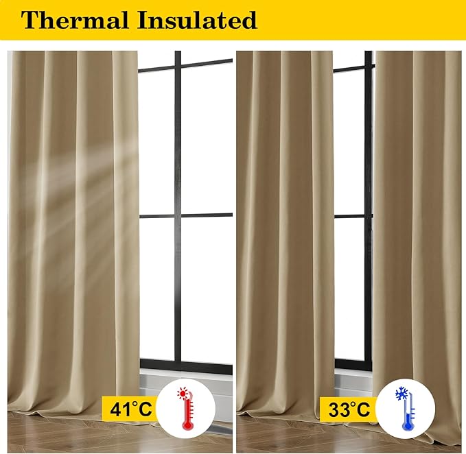 Taupe Blackout Curtains 84 Inches Long 2 Panels Set, Soft Solid Thermal Insulated Room Darkening Curtains for Bedroom Living Room, Rod Pocket Drape, 50" Wx84 L