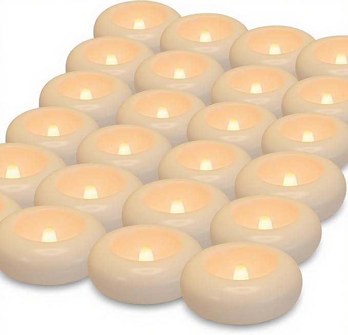 Aignis 24pcs LED Flameless Floating Candles, Burning Time Over 120 Hours, 3 Inch Plastic Battery Operated Tealights, Cozy White Light for Pool/Bathtub/Hot Bath/Wedding Centerpiece Decor Décor