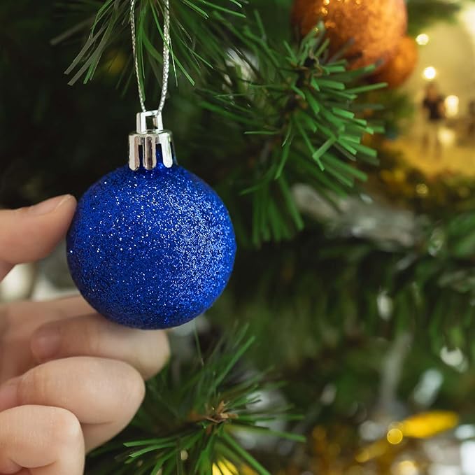 24 Count Small Blue Christmas Ornaments for Mini Christmas Tree, Small Shatterproof Xmas Tree Ornaments Balls Party Decorations, 1.6 inch