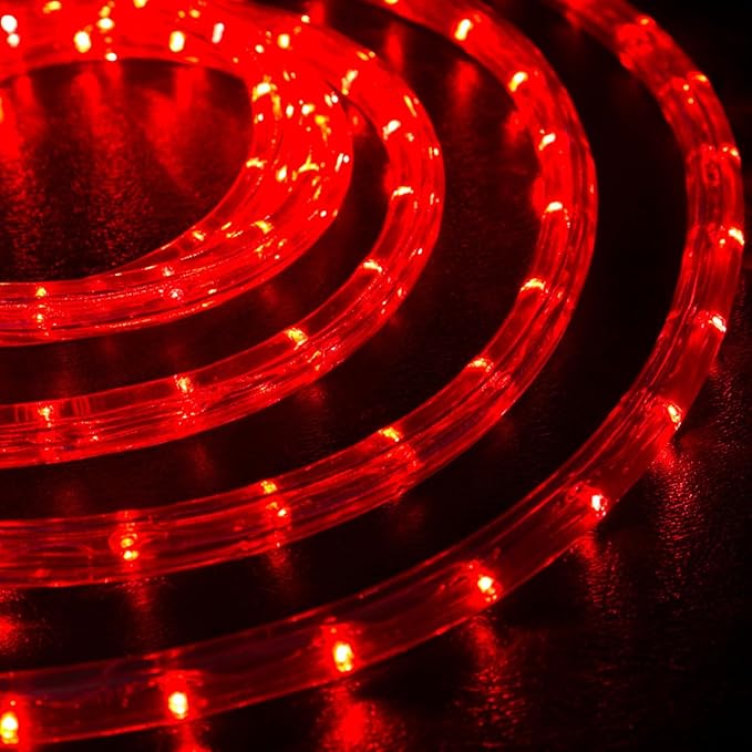 WYZworks 576LEDs, 50ft LED Outside Rope Lights, Waterproof Permanent Outdoor ETL Certified Connectable Clear Tube, Christmas Palm Tree Holiday Decorative Landscape Patio Accent Lighting - Red