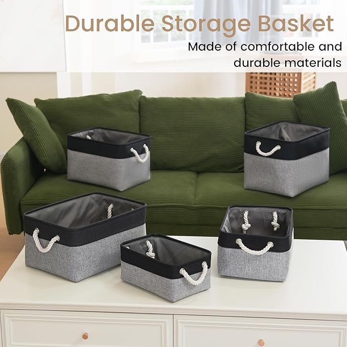 Storage Baskets for Shelves 13.8x9.8x6.7 Inch, Foldable Fabric Storage Bins with Handles, Small Storage Baskets for Organizing Closet, Office, Home Organization (3-Pack, Black&Gray)