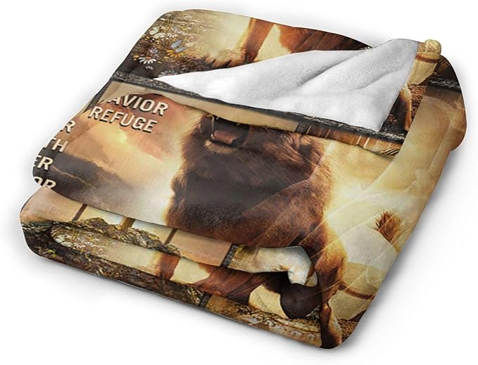Tijuboni Christian Lion Throw Blanket Religious Gifts for Women Men Girls Boys Kids Adults Soft Flannel Fleece Blanket for Couch Sofa Bed Home Decor 60"x80"
