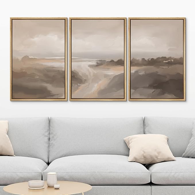 MUDECOR Framed Canvas Print Wall Art Serene Landscape Neutral Coastal Illustrations Realism Decorative for Living Room, Bedroom, Office - 24"x36"x3 Natural