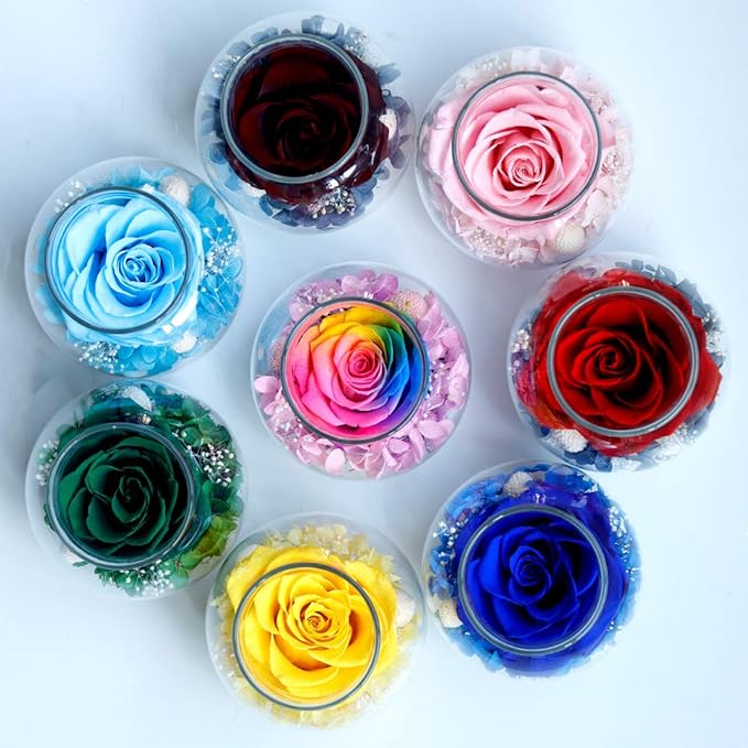Preserved Real Roses with Colorful Mood Light Wishing Bottle,Eternal Rose，Never Withered Flowers, Christmas Anniversary Valentine's Mother's Day,a Gifts for Women 4.3inch 1pcs（Light Blue）