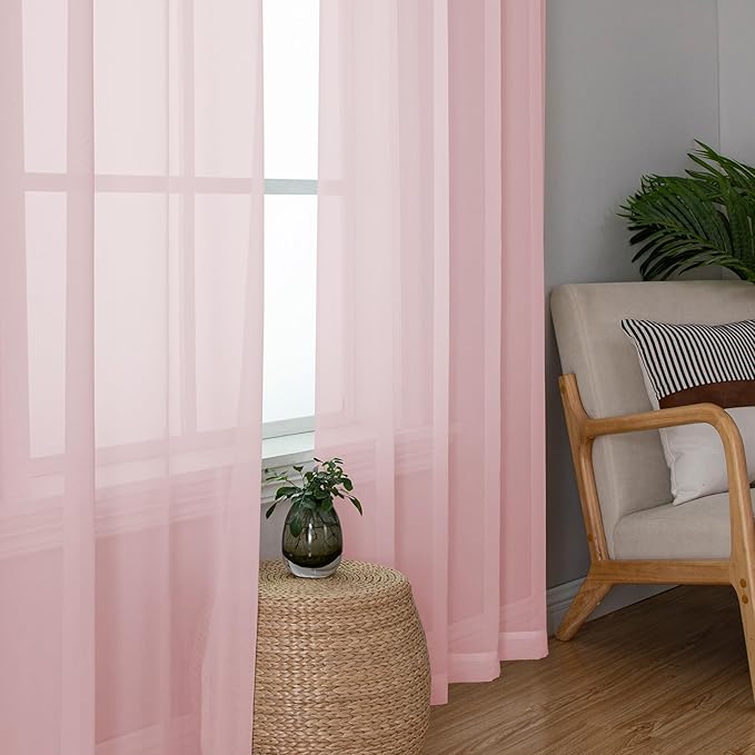 Lecloud Blush Pink Sheer Curtains 84 Inches Long 2 Panels Set, Light Filtering Window Curtains for Living Room Bedroom, Solid Voile French Door/Dining Room Drapes with Dual Rod Pocket, 40" W X 84" L