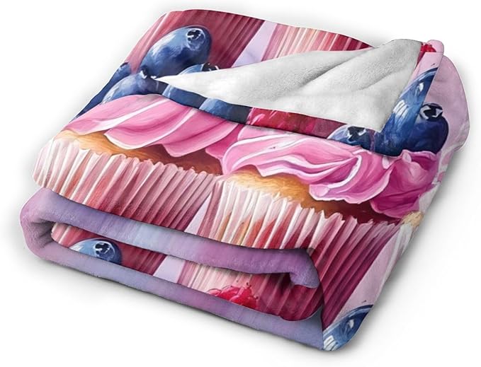 Tijuboni Pink Cupcakes Throw Blanket Dessert Gifts for Girls Women Boys Men Kids Adults Soft Flannel Fleece Blanket for Couch Sofa Bed Home Decor 40"x50"