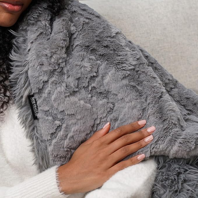 Mon Chateau 60" x 70" Hearthside Faux Fur Throw Blanket, Reversible Soft Blanket for Queen-Size Bed, Couch, or Sofa, Cozy Home Decor and Stylish Living Room Comfort, Winter Cream (Fog Stone Jacquard)