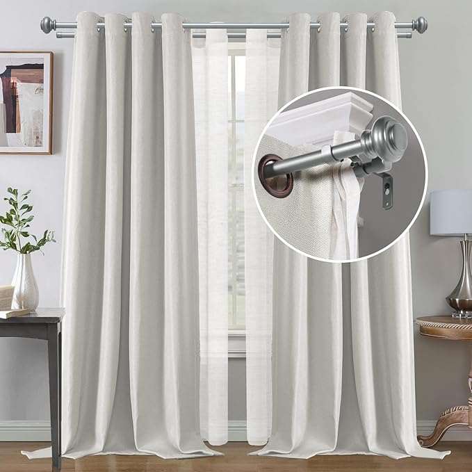 H.VERSAILTEX Double Curtain Rods for Windows 16.2 to 137.4 Inches 3/4 inch Diameter Adjustable Decorative Telescoping Double Curtain Rod with Brackets Heavy Duty Splicing Curtain Rods, Goldish Nickel