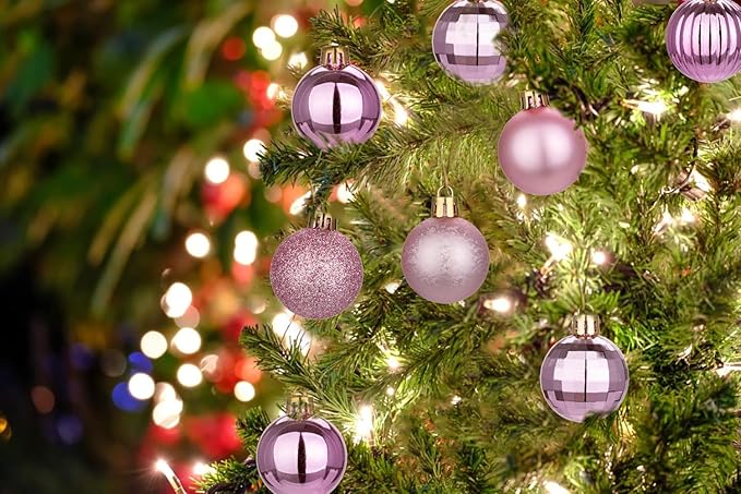 Hollyone 1.57" Bubblegun Pink Christmas Ornaments for Christmas Tree 36 Pcs Mini Shatterproof Balls Xmas Tree Decorations Small Xmas Ornaments Balls with Hanging Loop Holiday Party Wreath Home Decor
