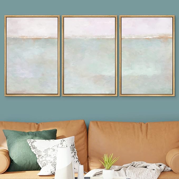 SIGNWIN Framed Canvas Print Wall Art Set Grunge Multicolor Pastel Landscape Shapes Abstract Illustrations Modern Art Decorative Nordic Chic Zen for Living Room, Bedroom, Office - 24"x36"x3 Natural