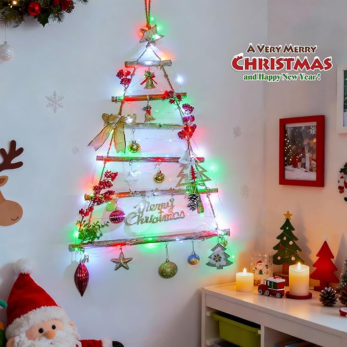 JMEXSUSS 2 Pack Christmas Fairy Lights Battery Operated with Remote, Total 200 LED 66ft Battery Powered Twinkle String Lights for Bedroom Tree Mantel Wall Ceiling Christmas Decor, Red White and Green