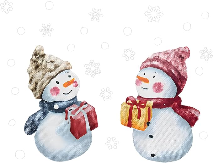 Christmas Snowman Wall Decals Stickers — Cute Winter Snowmen with Gift Boxes and Snowflakes Removable Vinyl Wall Decor for Living Room, Bedroom, Office, Holiday Decoration
