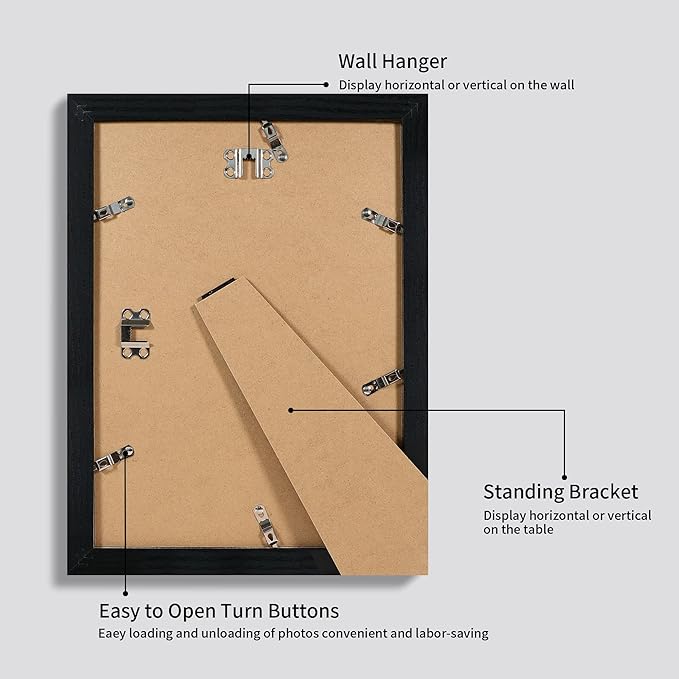iRahmen 9x12 Picture Frame Set of 4 with Tempered Glass, Black Frames Display 6x8 Picture with Mat or 9 x 12 Without Mat, Wood Photo Frames for Tabletop Display and Wall Mounting