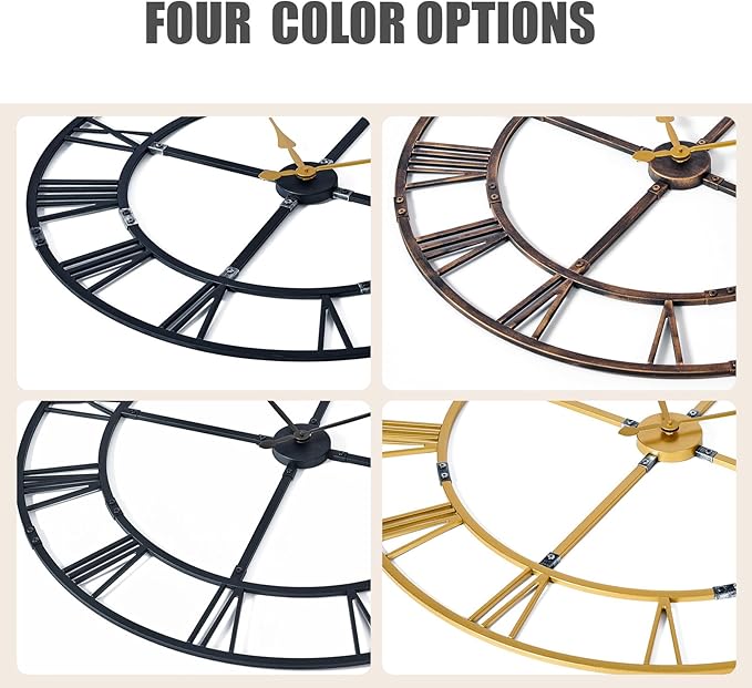 Extra Large 40 Inch Wall Clock for Living Room Decor – Silent Non-Ticking Modern Farmhouse Wall Clock, Oversized Decorative Metal Roman Numeral Clock, Black