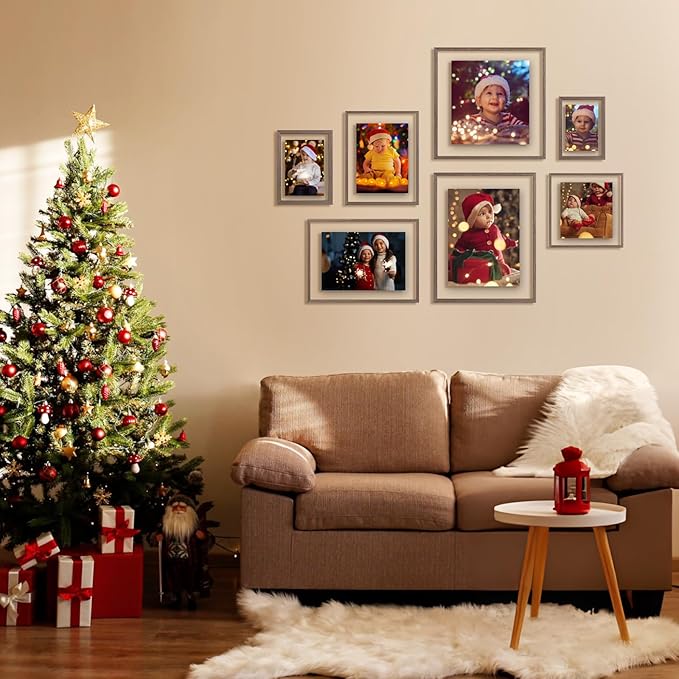 Egofine 12x12 Floating Frames Set of 2, Double Plexiglass Picture Frame, Made of Solid Wood Display Any Size Photo up to 12x12, Wall Mount or Tabletop Standing,Brown