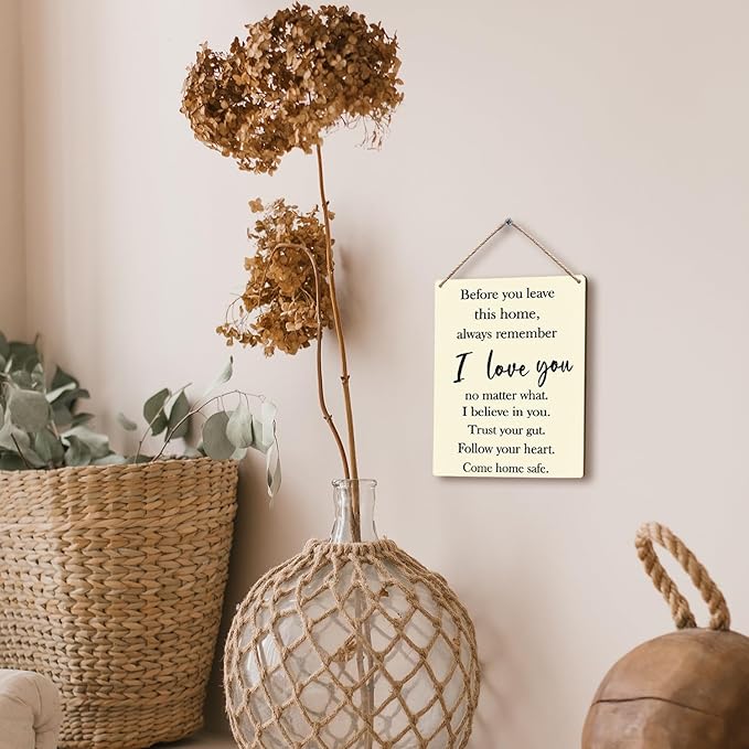 FUGWN Before You Leave This Home Always Remember I Love You Sign Hanging Wooden Signs 8x10, Entryway Wall Decor, I Love You Sign, Love Wall Decor, Motivational Inspirational Home Wall Decor(Yellow)
