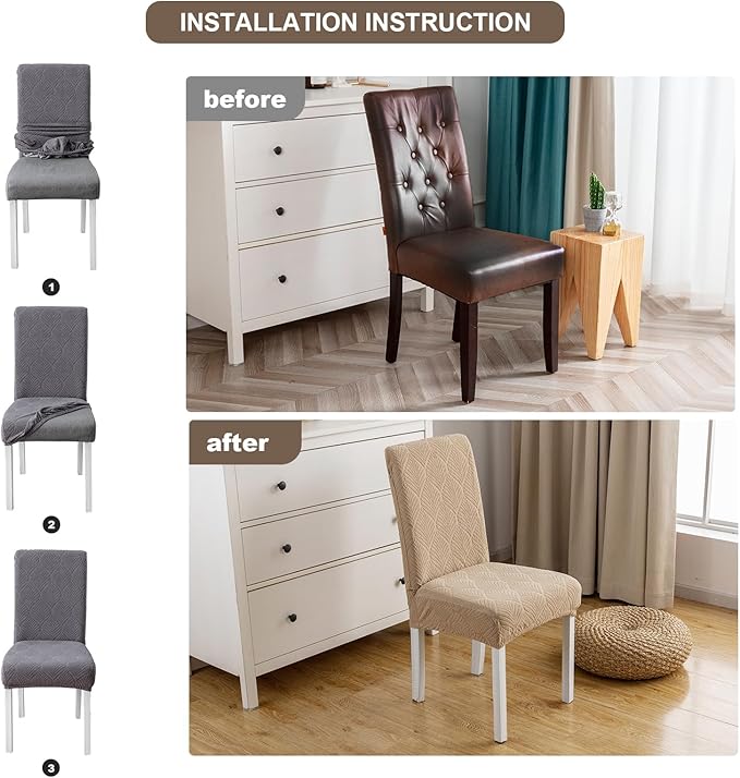 Waterproof Dining Chair Covers, Chair Covers for Dining Room, Stretch Parsons Chair Slipcover, Removable, Washable for Dining Room Kitchen Chair Protector Cover
