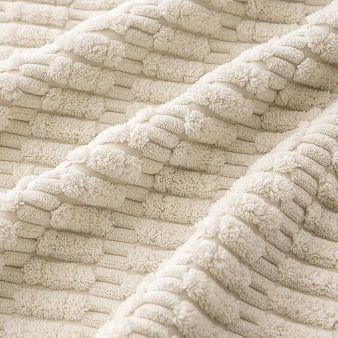 MIULEE Pack of 4 Cream White Corduroy Decorative Throw Pillow Covers 16x16 Inch Soft Boho Striped Pillow Covers Modern Farmhouse Home Decor for Sofa Living Room Couch Bed