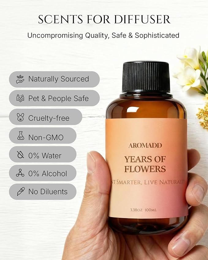 Aromadd Years of Flowers Diffuser Oil Inspired by Luxury Hotel Scent, Essential Oils for Waterless Diffuser, Freesia & Osmanthus, Long-Lasting & Natural Home Fragrance - 3.38 fl oz (100 mL)