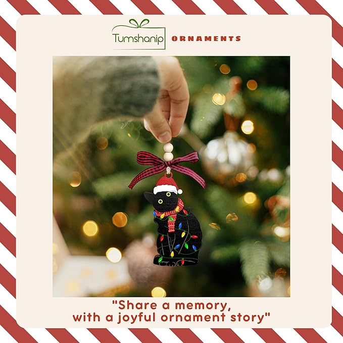 TUMSHANIP Black Cat Christmas Ornament - Cats Christmas Ornaments, Kitten Ornaments - Black Cat Gifts for Women - Cats Lover Gifts for Women, Lady, Mom - Wood Ornament 2025