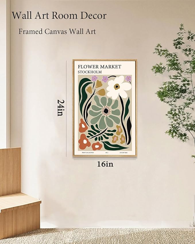 Zzuyi Framed Flower Market Wall Art,Botanical Prints,Green Flower Prints Anthropologie art for Bathroom,Aesthetic Decor-16"x 24"