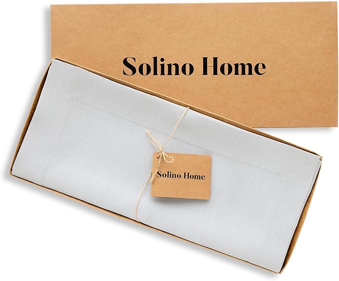 Solino Home Linen Table Runner 36 Inches - 100% Pure Linen Silver Cloud Table Runner 14 x 36 Inch Ideal for Dresser and Coffee Tables - Fete, Winter