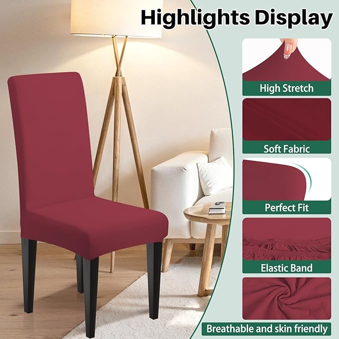 Dioxide High Stretch Chair Covers for Dining Chairs, Washable Dining Chair Covers Set of 4, Soft Dining Chairs Seat Covers, Parsons Chair Slipcover Protectors for Home Hotel Restaurant Banquet