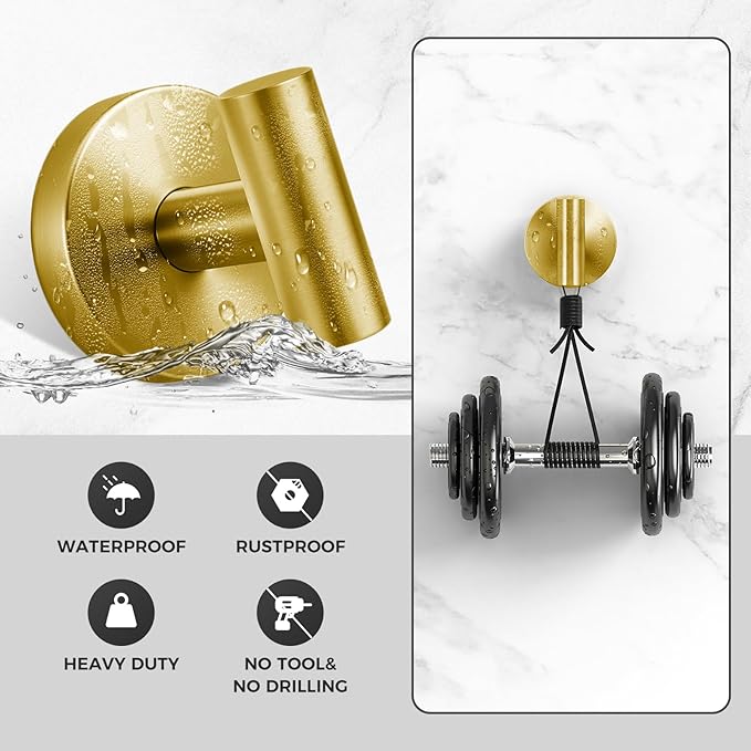 Shower Hooks for Inside Shower,No-Drill Removable&Reusable Towel Hooks for Bathroom,Heavy Duty Suction Cup Hooks for Glass Window,4 Packs(Gold)