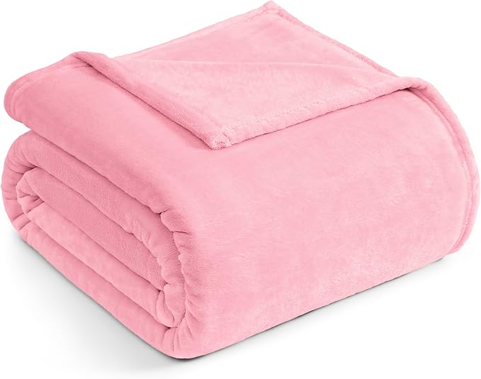 Casa Platino Queen Size Blanket – Pink Lightweight Fleece Throw for Bed or Sofa – Soft & Cozy Flannel 90x90 Blanket for Women, Teens or Dorms