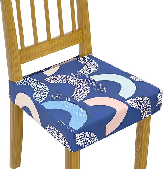 Stretch Dining Chair Seat Covers Set of 6,Dining Chair Slipcovers, Floral Printed Chair Covers,Soft Fabric Washable Upholstered Chair Seat Protector, No Rear Covers for Home Kitchen Dining Room