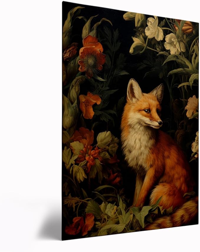 Vintage Fox Wall Art, Antique Fox Painting, Dark Academia Art, Victorian Animal Print, 12x16 Inch Framed Art for Bedroom, Nursery Decor