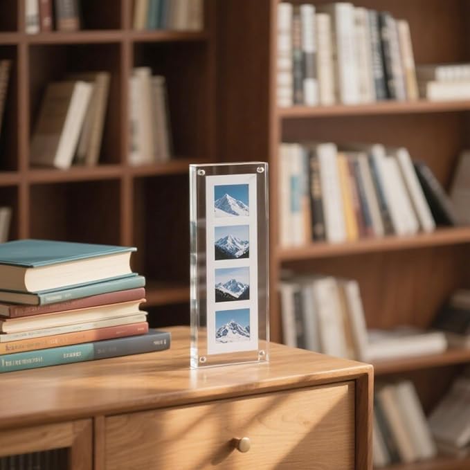 ILYXY 5 Pack Acrylic Frame 2x6, 20% Thicker, 20mm Thick Frameless Clear Picture Frame, Double Sided Magnetic Photo Frame, Free Standing Desktop Display Stand Acrylic Picture Frames