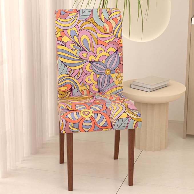 Stretch Dining Chair Covers Set of 4,Floral Print Chair Covers,Soft Removable Washable,Pet Friendly Furniture Protector,Universal Chair Slipcovers for Home, Kitchen,Ceremony Dining Room Seat