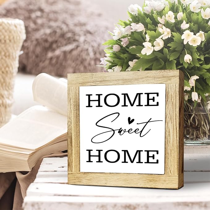 Home Sweet Home Sign, Rustic Farmhouse Decor the Sign, Homes Decoration for Shelf, Holes Signs Wall Decorate, Box Wood Plaques Desk Decoration, Family Signs for Homes Decorate, Housewarming Gift