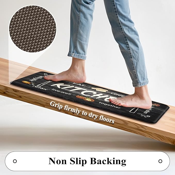 KIMODE Anti Fatigue Kitchen Mat 2PCS,Non Slip Waterproof Kitchen Rugs,Farmhouse Grey Kitchen Mat for Floor,Cushioned Comfort Foam Standing Mat for Home,Laundry,Sink,Desk