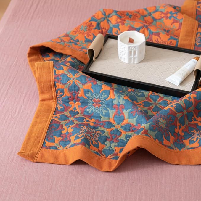 100% Cotton Muslin Blanket Jacquard Bohomian Mandala Floral Print Quilt, Soft Bed Cover Reversible Bedspread Coverlet Breathable Lightweight Bedding Full/Queen(78"x94"), No Pillow Sham