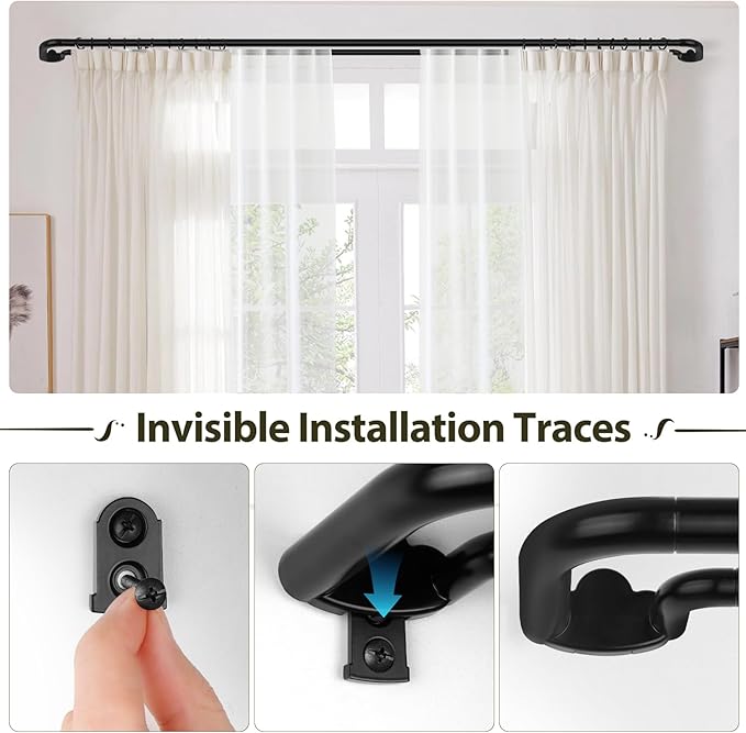 Double Curtain Rods 32 to 115 Inches, HOTOZON Blackout Double Curtain Rods for Windows 83 to 111 Inches (6.9-9.25 ft), 6/8 Inches Wrap Around Room Darkening Telescoping Drapery Rod, Black