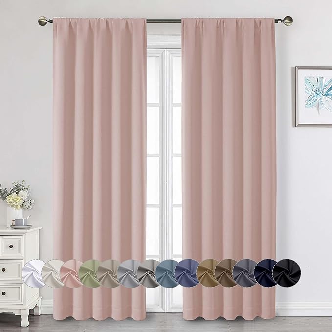 Blush Blackout Curtains for Bedroom Living Room 90 Inches Long 2 Panels, Soft Solid Room Darkening Thermal Insulated Window Treatments, Rod Pocket Curtain, 50" Wx90 L