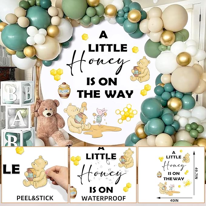 Winnie Baby Shower Wall Decals, Waterproof Stickers for Baby Shower Party, Gender Reveal Sign for Arch Backdrop, A Little Honey is on The Way Wall Decoration for Nursery Home