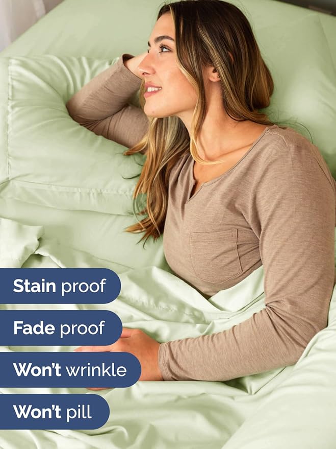 Extra Deep Split King Sheet Set - 7 Piece Breathable & Cooling Sheets - Hotel Luxury Bed Sheets Set - Easy Fit - Soft, Wrinkle Free & Comfy Sheets Set - Light Sage Sheet Set with Extra Deep Pockets