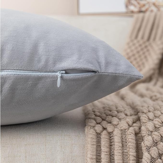 ZLINA Set of 2 Velvet Decorative Lumbar Pillow Covers Grey White Patchwork with Gold Leather Pillow Covers 12 × 20 Inch Cushion Covers Decor Living Room Sofa Bedroom Car