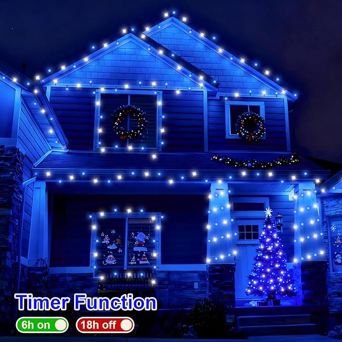 QITONG 165ft 500 LED Blue and White Christmas Lights Outdoor Waterproof, 8 Modes Christmas String Lights with Green Wire Indoor, Twinkle Tree Lights Plug in with Memory Timer