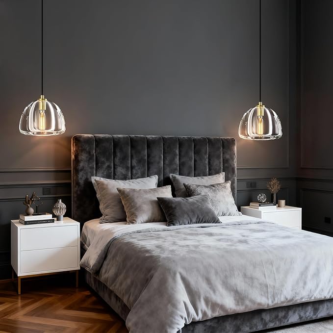 Modern Gold Pendant Lights Kitchen Island Ceiling Chandelier Indoor Crystal Hanging Light Fixtures for Dining Room Kitchen Living Room Bedroom（B-2Pack）