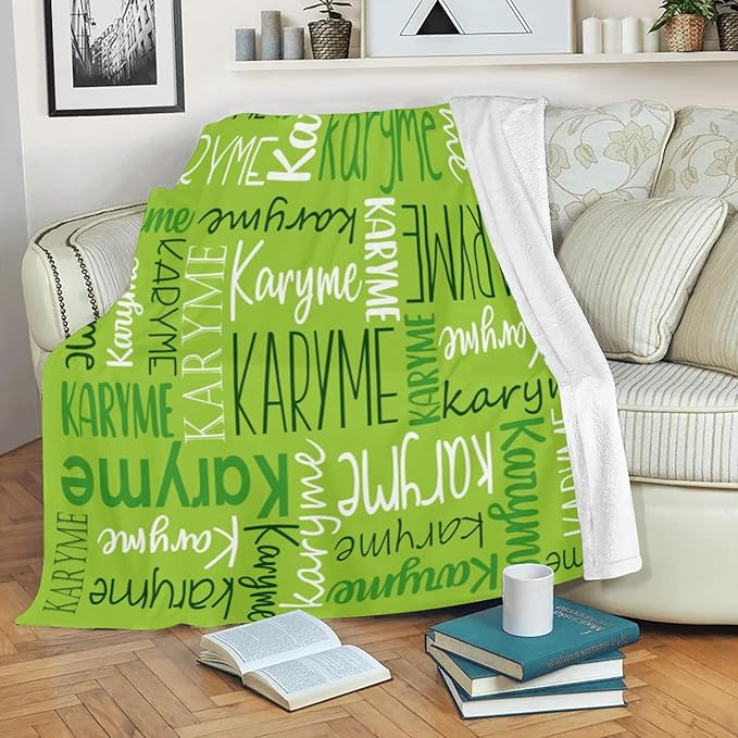 Personalized Blankets with Names Baby Gifts for Girls Boys Custom Soft Fleece and Sherpa Name Blanket for Kids and Adults Birthday for Daughter Son Granddaughter Grandson (Green)