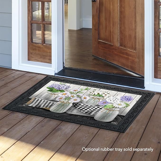 Briarwood Lane Doormat 30x18 Indoor Outdoor Checkered Mason Jars Spring for Spring Doormat